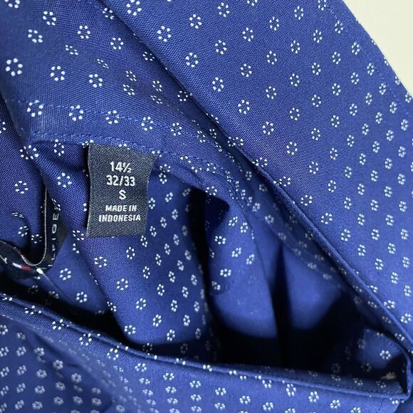 TOMMY HILFIGER Mens Navy Blue Geometric Button-Up Shirt NEW 14.5 32/33 Small S - Picture 5 of 7